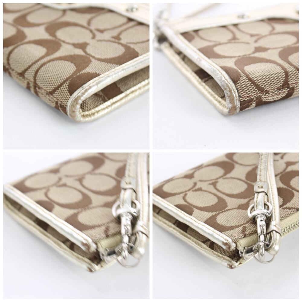 Coach Signature Canvas Turnlock Wristlet Wallet Khaki Brown Leather Trim Y2K - Picture 7 of 8